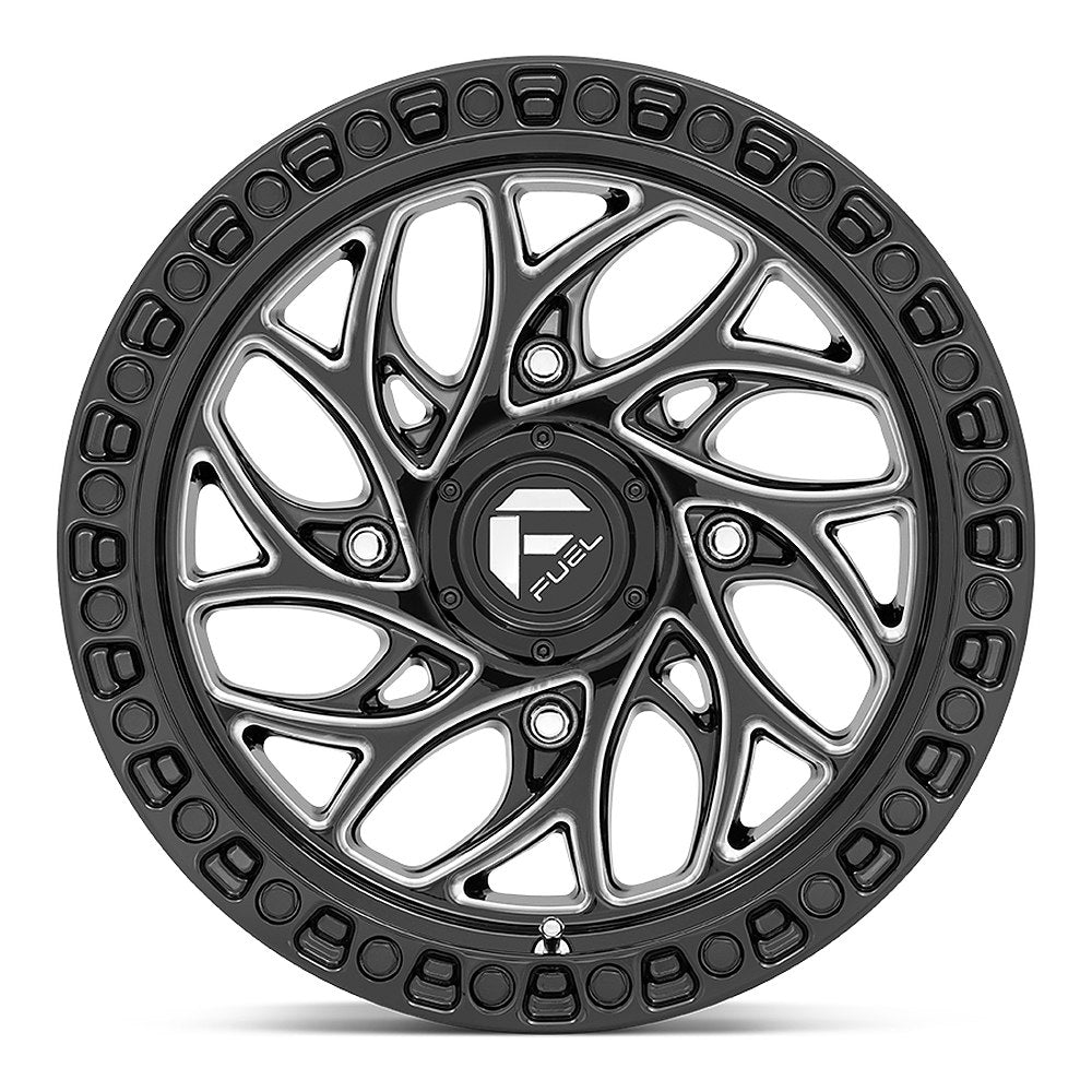 Fuel Runner D741 UTV wheel in gloss black milled, straight-on face view, 15x7