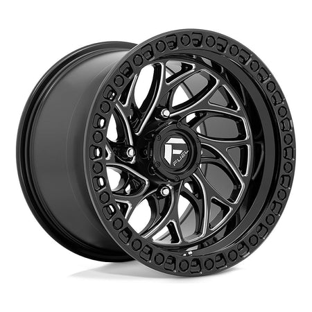 Fuel Runner D741 UTV wheel in gloss black milled, angled front view, 15x10