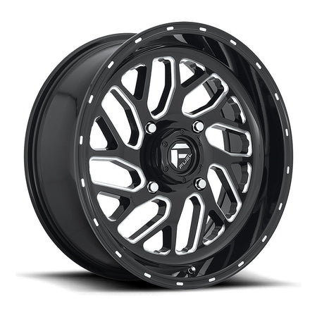 Fuel Triton D581 UTV wheel in gloss black milled, angled front view, 18x7