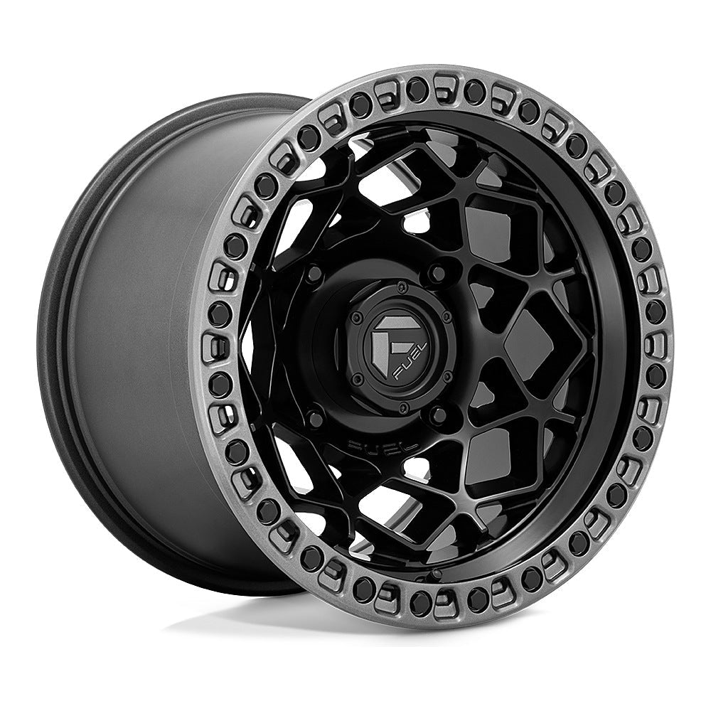 Fuel Unit D783 UTV wheel in matte black with gunmetal ring, angled front view, 15x10 / 15x7