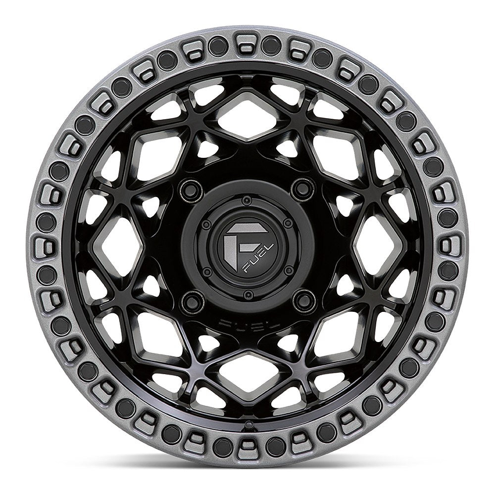 Fuel Unit D783 UTV wheel in matte black with gunmetal ring, straight-on face view