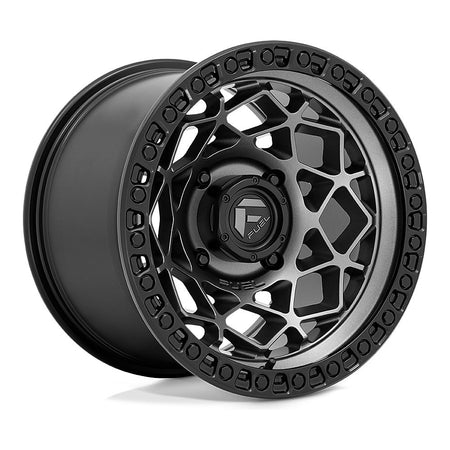 Fuel Unit D784 UTV wheel in gunmetal with matte black ring, angled front view, 15x10 / 15x7