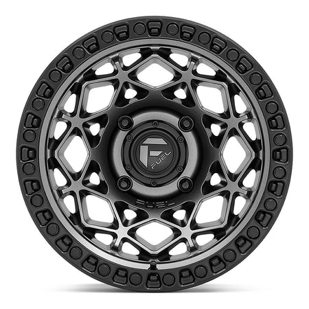 Fuel Unit D784 UTV wheel in gunmetal with matte black ring, straight-on face view