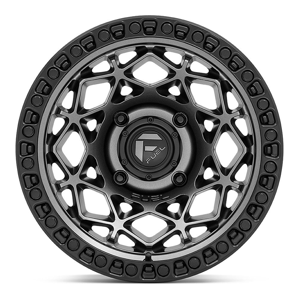 Fuel Unit D784 UTV wheel in gunmetal with matte black ring, straight-on face view