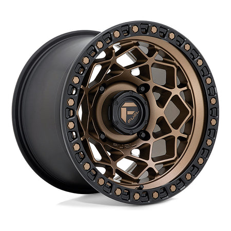Fuel Unit D785 UTV wheel in bronze with matte black ring, angled front view, 15x10