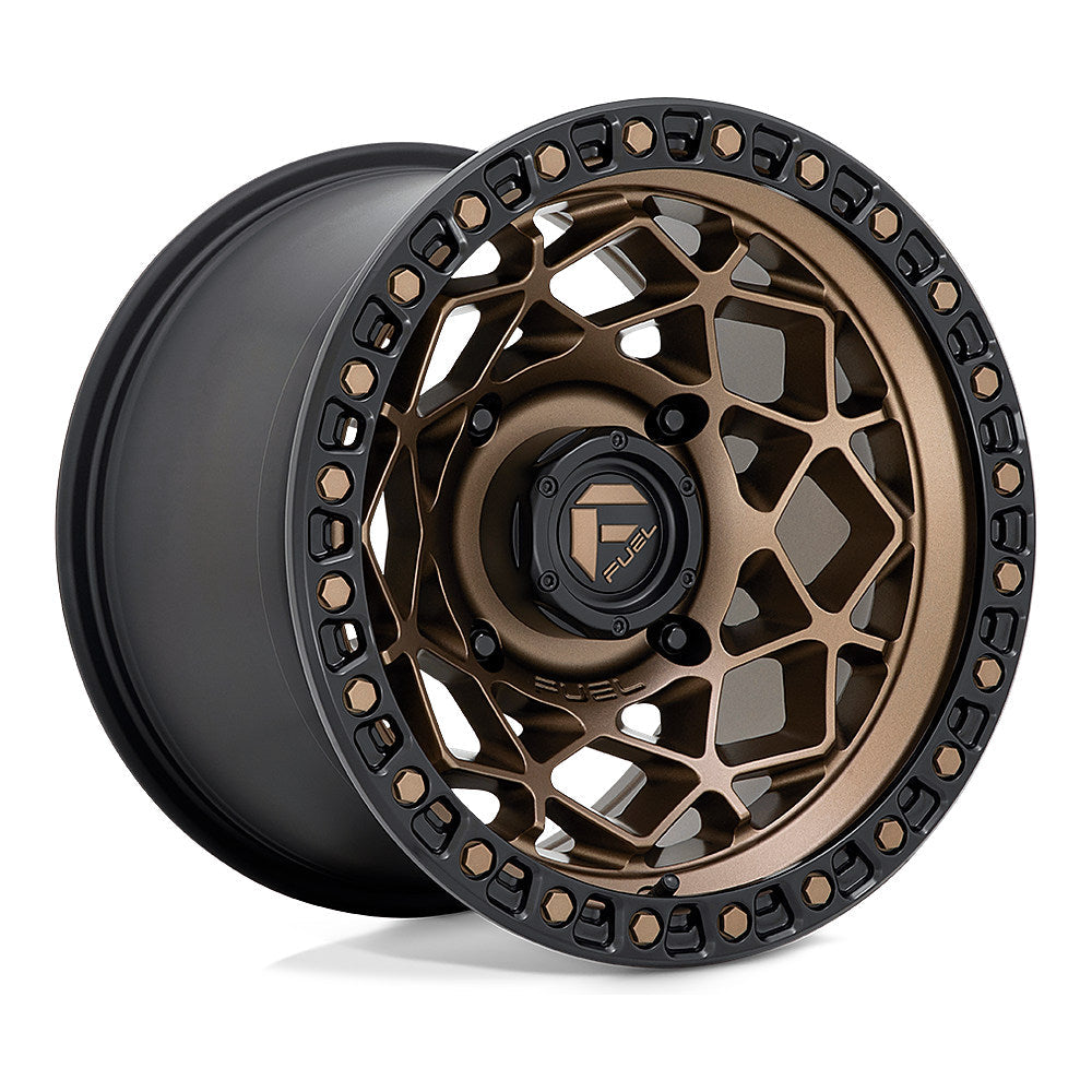 Fuel Unit D785 UTV wheel in bronze with matte black ring, angled front view, 15x10