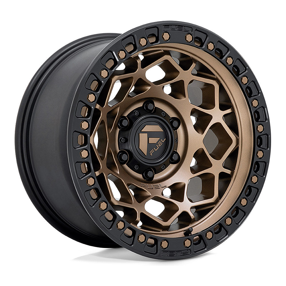 Fuel Unit D785 UTV wheel in bronze with matte black ring, angled front view, 15x7