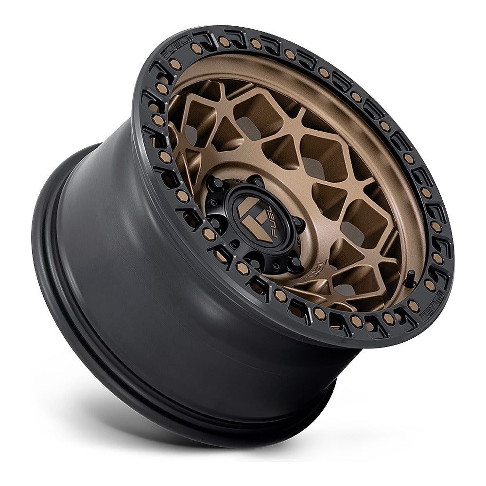 Fuel Unit D785 UTV wheel in bronze with matte black ring, side angle showing the barrel and lip