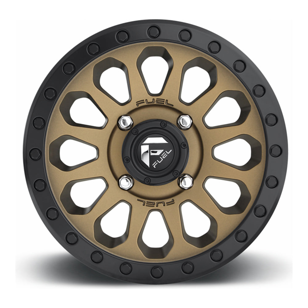Fuel Vector D600 UTV wheel in matte bronze with black bead ring, straight-on face view