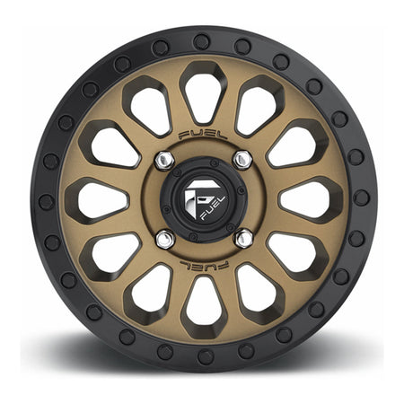 Fuel Vector D600 UTV wheel in matte bronze with black bead ring, straight-on face view