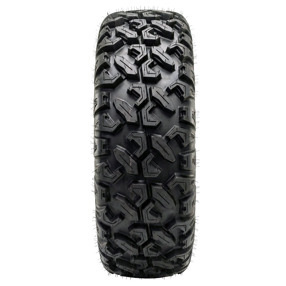 Full tread pattern view of the Galaxy Hulk PSX SXS and UTV tire, made by Yokohama, showcasing the unique high traction assymetrical segmented tread block design for extended road life and featuring heavy duty 8-ply construction in all sizes.