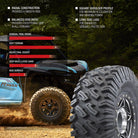 Reference photo showing details and features of the GBC Dirt Commander 2.0 off-road UTV and SXS tire by Greenball Tire Company, ideal for soft terrain and general trail riding.