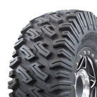 Close up view of the lug design and deep tread pattern with square shoulders on the Dirt Commander 2.0 UTV radial tire.