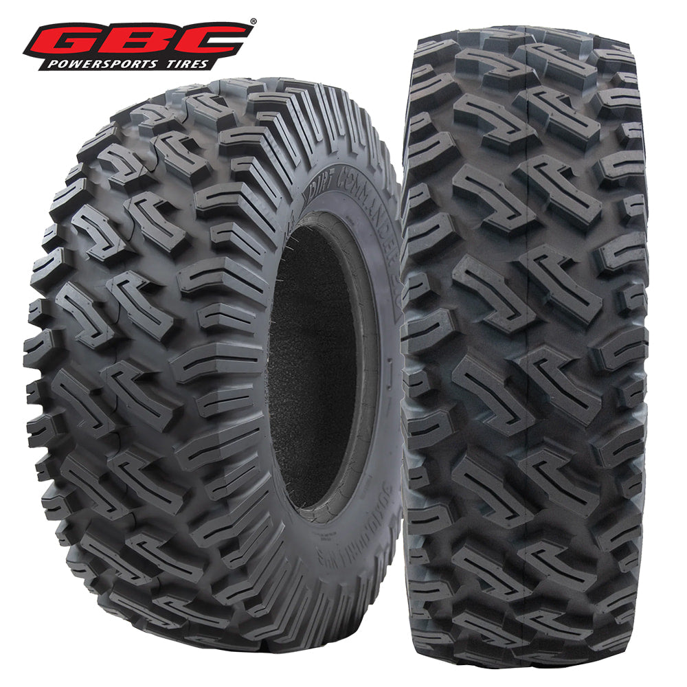 Main product listing photo of the GBC Dirt Commander 2.0 radial 8-ply UTV and SXS tires, featuring aggressive all terrain design and available in many sizes, for sale by Ride or Die Tire.