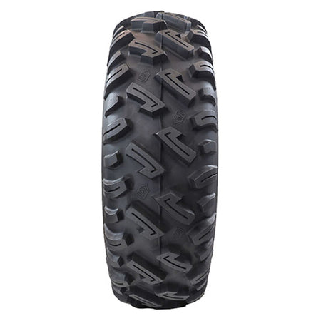 View of aggressive tread pattern on 8-ply GBC Dirt Commander UTV, ATV, and SxS all-terrain trail and dirt tire by Greenball Tire.