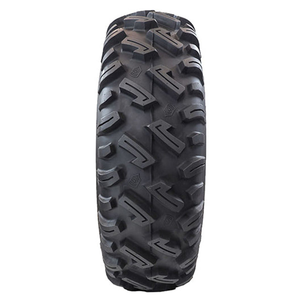 View of aggressive tread pattern on 8-ply GBC Dirt Commander UTV, ATV, and SxS all-terrain trail and dirt tire by Greenball Tire.