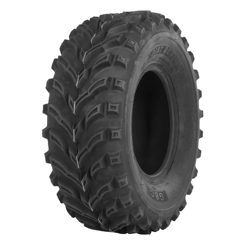 Angled view of GBC Dirt Devil ATV front tire, 6-ply bias construction.