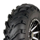 Close up view of v-shaped lugs and tread pattern on GBC Dirt Devil ATV/UTV tire.