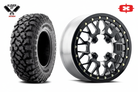 Kenda Klever X/T UTV tire and Vision 346BL Storm Forged Milled Black Beadlock wheel combo with Kenda and Vision brand logos