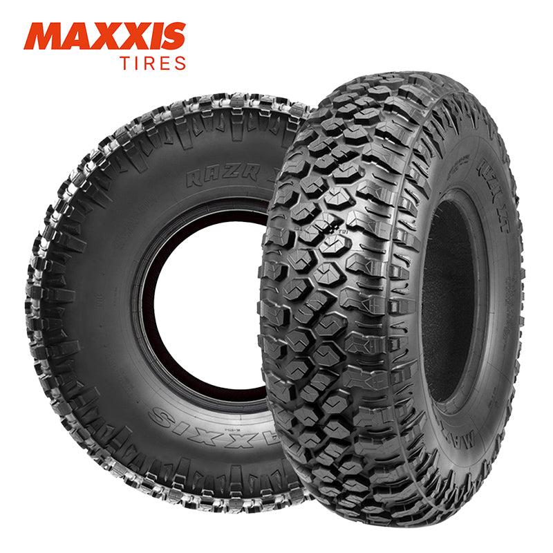 Buy individual or pairs of the Maxxis RAZR XT off road competition 8-ply steel belted radial UTV and SxS tire designed for high speed performance and offered with fast and free shipping.