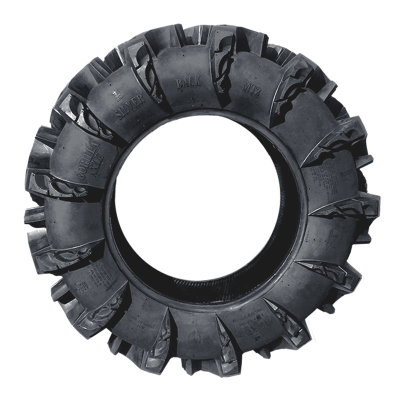 Sidewall view of the Silverback MT2 Gorilla UTV mud tire, showing the sidewall paddle/lug bead to bead design to aid in deep water, mud, and ruts.