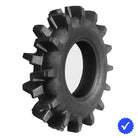 Angled view of the heavy duty 6-ply bias mud and snow ag-style tire for UTV and ATV applications in 12", 14", and 16" rim sizes, featuring 2.5 inch deep angled tractor-style lug design, model Interco Interforce II, sold with free shipping.