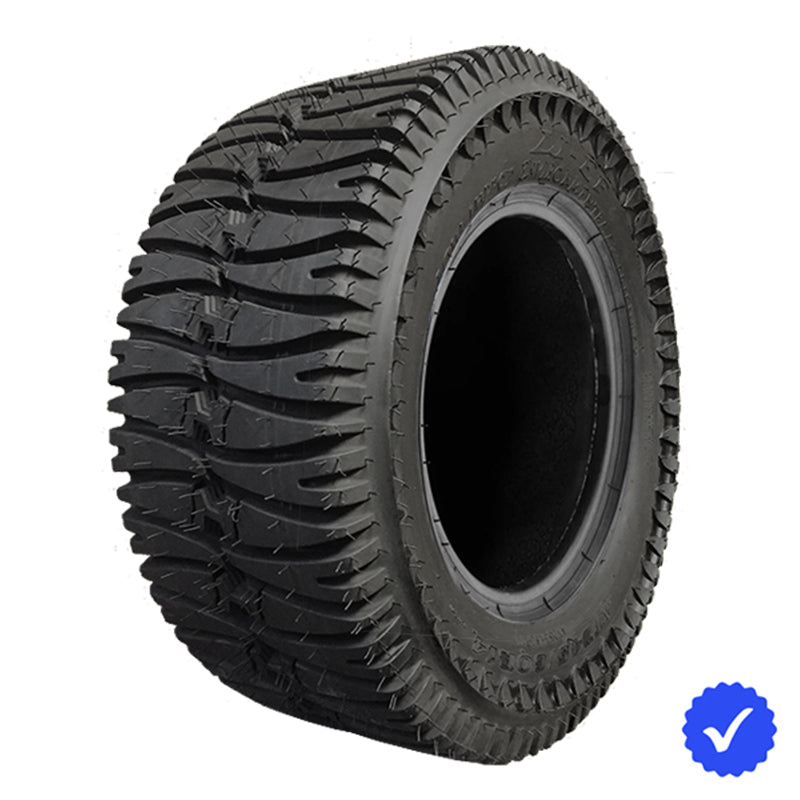 Angled view of the Eco-friendly UTV and SXS tire by Interco, model LI-EF 6-Ply Radial construction, with low rolling resistance, minimal footprint, smooth ride, and reduced dust, offered with free shipping by Ride or Die Tire.