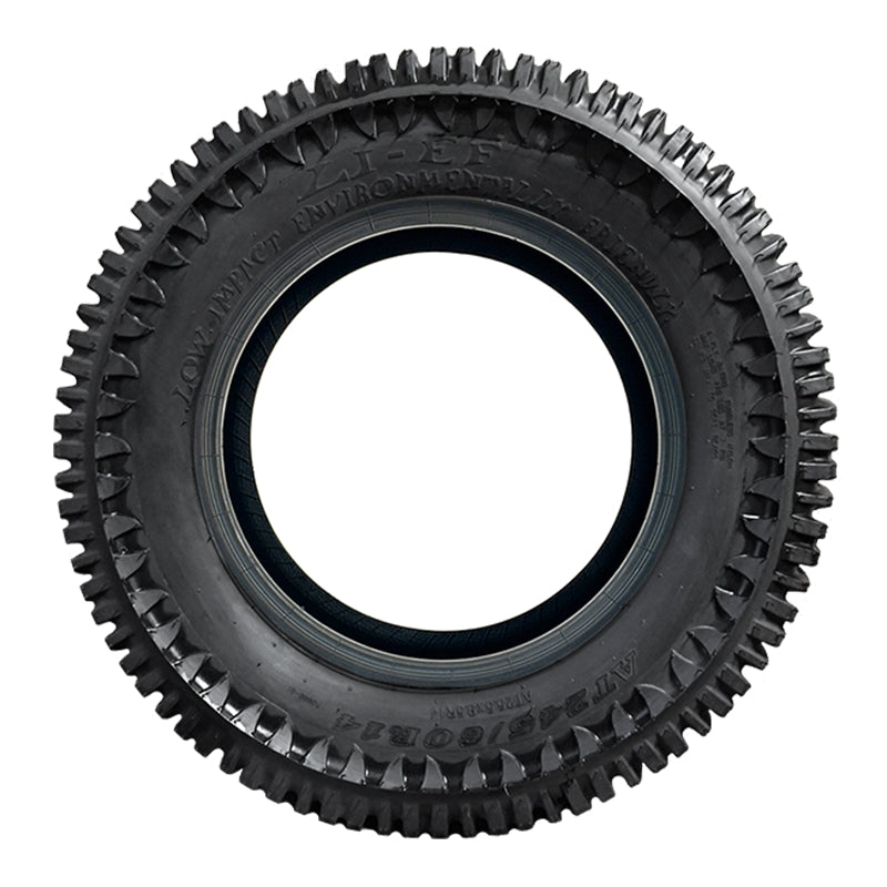 Sidewall view of the Low Impact - Environmentally Friendly Interco Leaf 6-ply Radial UTV and SXS tire in 245/60R14 size, with 15/32 all-terrain tread depth.