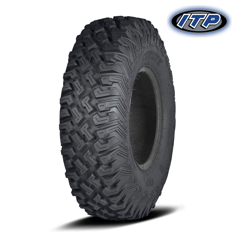 Angled view of the ITP Coyote desert radial 8-ply SxS and UTV performance tire available in 14" and 15" wheel sizes.