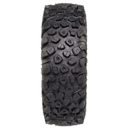 Full tread pattern view of the all new ITP Kinetic UTV tire, showcasing the open tread design, pocketed lugs, strategic siping, and aggressilve open shoulder lugs with stone ejector texture.