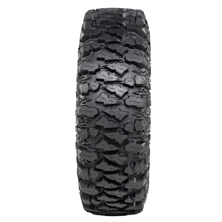 Full tread view of the new ITP Savage XT UTV and SXS tire, designed to excel in a wide variety of conditions, including rocks, hardpack, and mud, sold first by Ride or Die Tire.