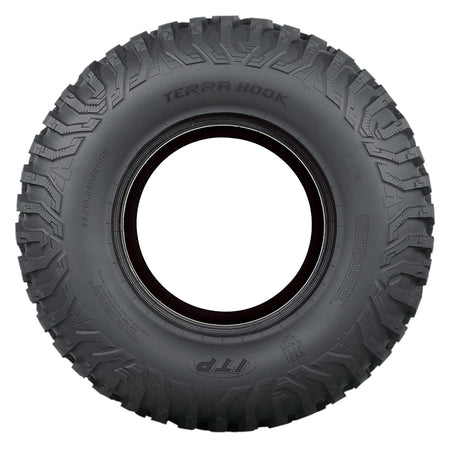 Full detailed sidewall view of the ITP Terra Hook 8-ply Radial UTV and Side-by-Side high performance all terrain tire, Made in the USA and NHS rated for off-road use only.