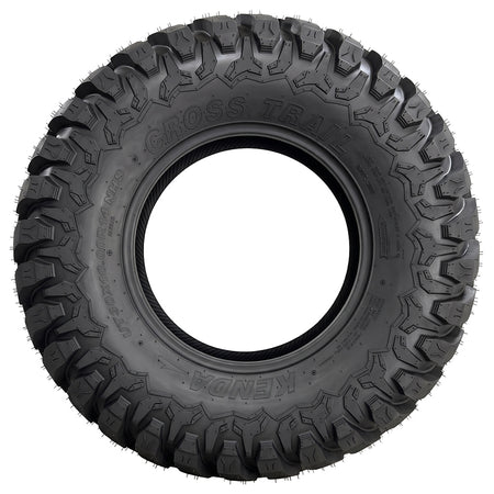 Full sidewall view of the 30x10R14 Kenda Cross Trail K3213 8-ply nylon radial all-terrain side-by-side UTV tire, featuring a rugged, wrap-around shoulder lugs, and efficiently spaced tread blocks for elite traction and extended tread life.