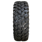 Full tread pattern view of the K3213 Kenda Cross Trail UTV tire, displaying the directional high traction lug pattern design that provides a smooth radial ride on pavement and hard pack while still offering top performance on the trails and rocks thanks to the strategic shaped tread blocks and stepped base design.
