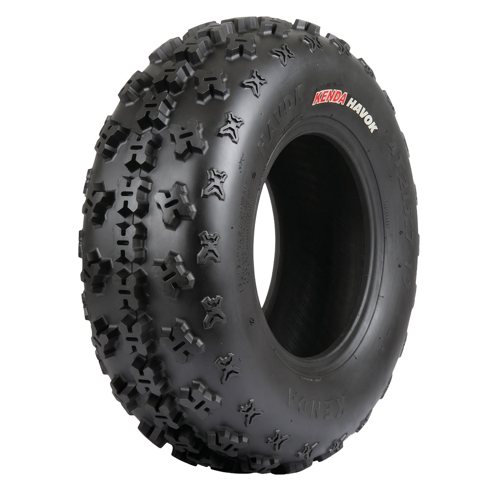 Angled view of Kenda K3210 Havok front ATV / Quad sport tire available in wide variety of sizes for 10" rims, offered for sale with fast and free shipping.