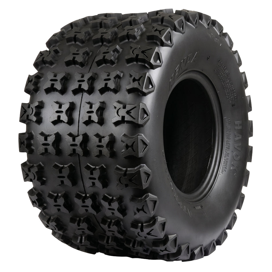 Angled view of Kenda K3211 Havok Rear ATV / Quad sport tire available in wide variety of sizes for 8" and 9" rims, offered for sale with fast and free shipping.