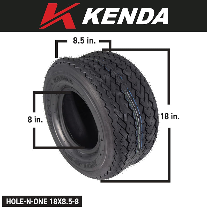 Specifications and dimensions of the Kenda Hole-N-1 golf cart OEM sawtooth replacement tire.