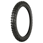 Angled view of the Kenda K257D Klassic motorcycle mx front tire, designed with a vintage look, and high traction 4 to 5 knobby design, available in DOT approved spec, tube type tire, all sizes offered with fast and free shipping.