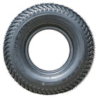 Full sidewall view of the Kenda K500 Super Turf lawn and garden tire, featuring nylon bias construction, NHS rating, and wrap around shoulder lugs to help protect the sidewalls against damage from lawns and gardens.