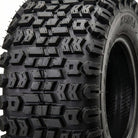 Close up view of the Kenda Terra Trac tread pattern and lug design, showcasing the tread pattern detail and lug arrangement specifically designed to promote traction for braking, accelerating, and side bite.