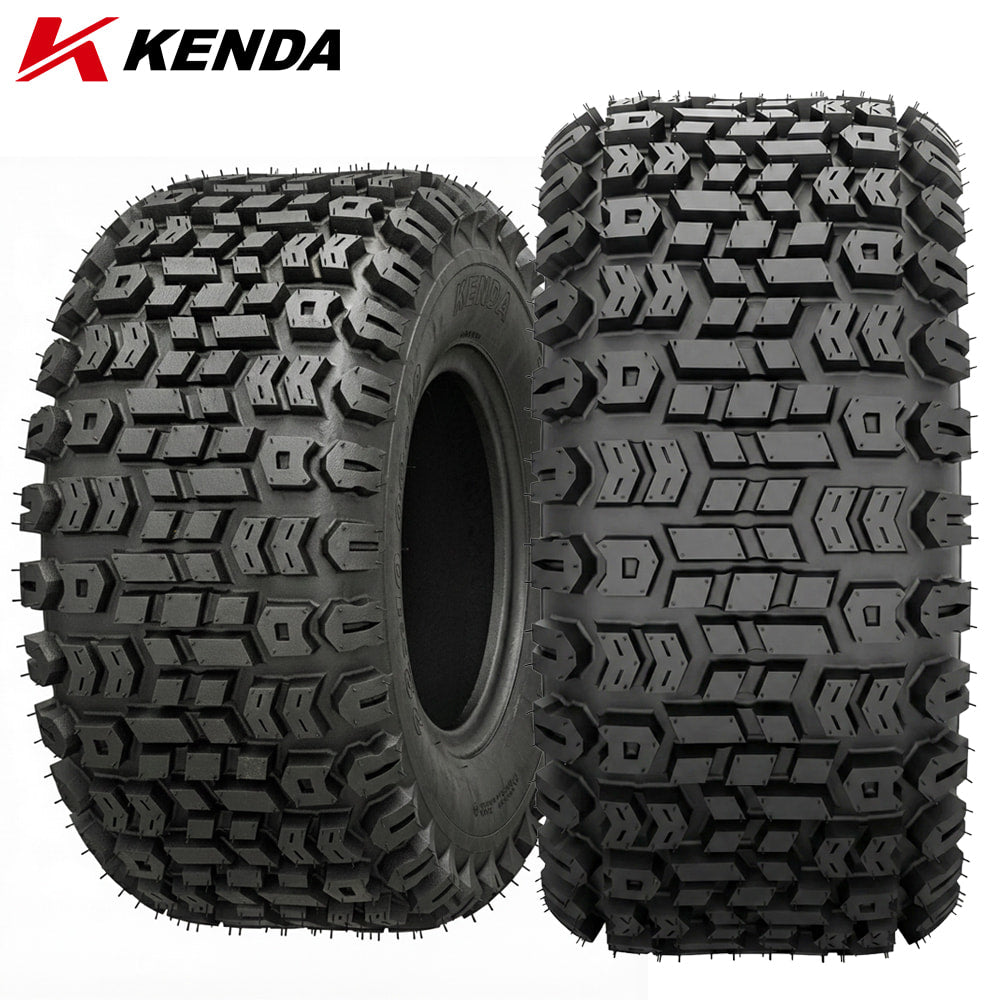 Main product listing photo of the Kenda Terra Trac K502 lineup of utility, golf, atv, and lawn / garden tires, featuring 4 or 6-ply bias construction, high traction tread pattern, and famous Kenda quality, sold by Ride or Die Tire.