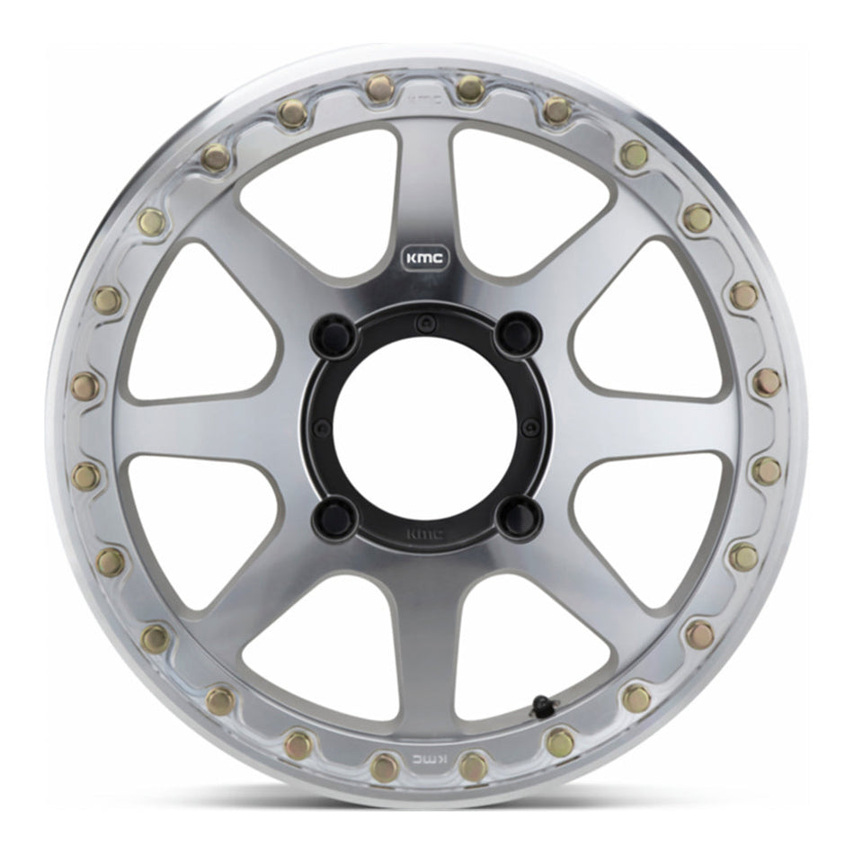 KMC Addict 2 Beadlock KS234 UTV wheel in machined, straight-on face view