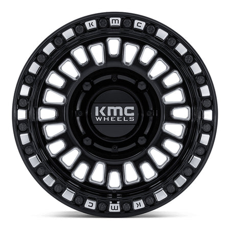 KMC Aztec Beadlock KS242 UTV wheel in gloss black milled, straight-on face view