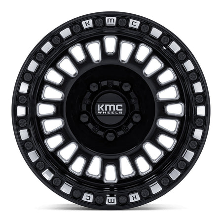 KMC Aztec Beadlock KS242 UTV wheel in gloss black milled, straight-on face view