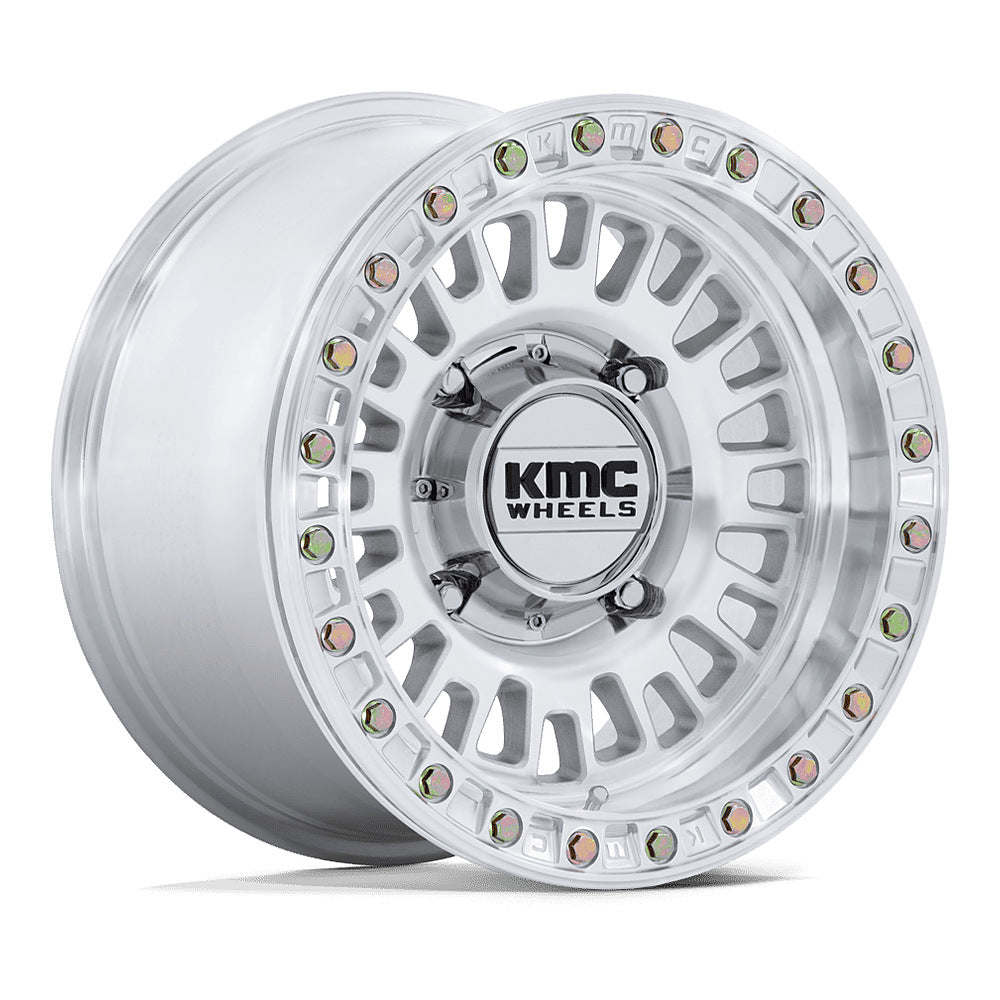 KMC Aztec Beadlock KS242 UTV wheel in machined, angled front view