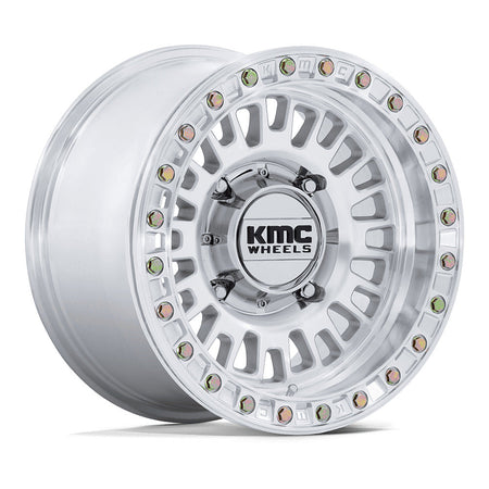 KMC Aztec Beadlock KS242 UTV wheel in machined, angled front view