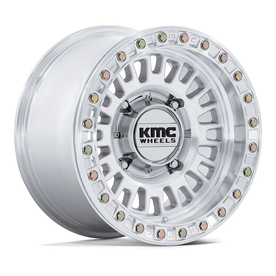 KMC Aztec Beadlock KS242 UTV wheel in machined, angled front view