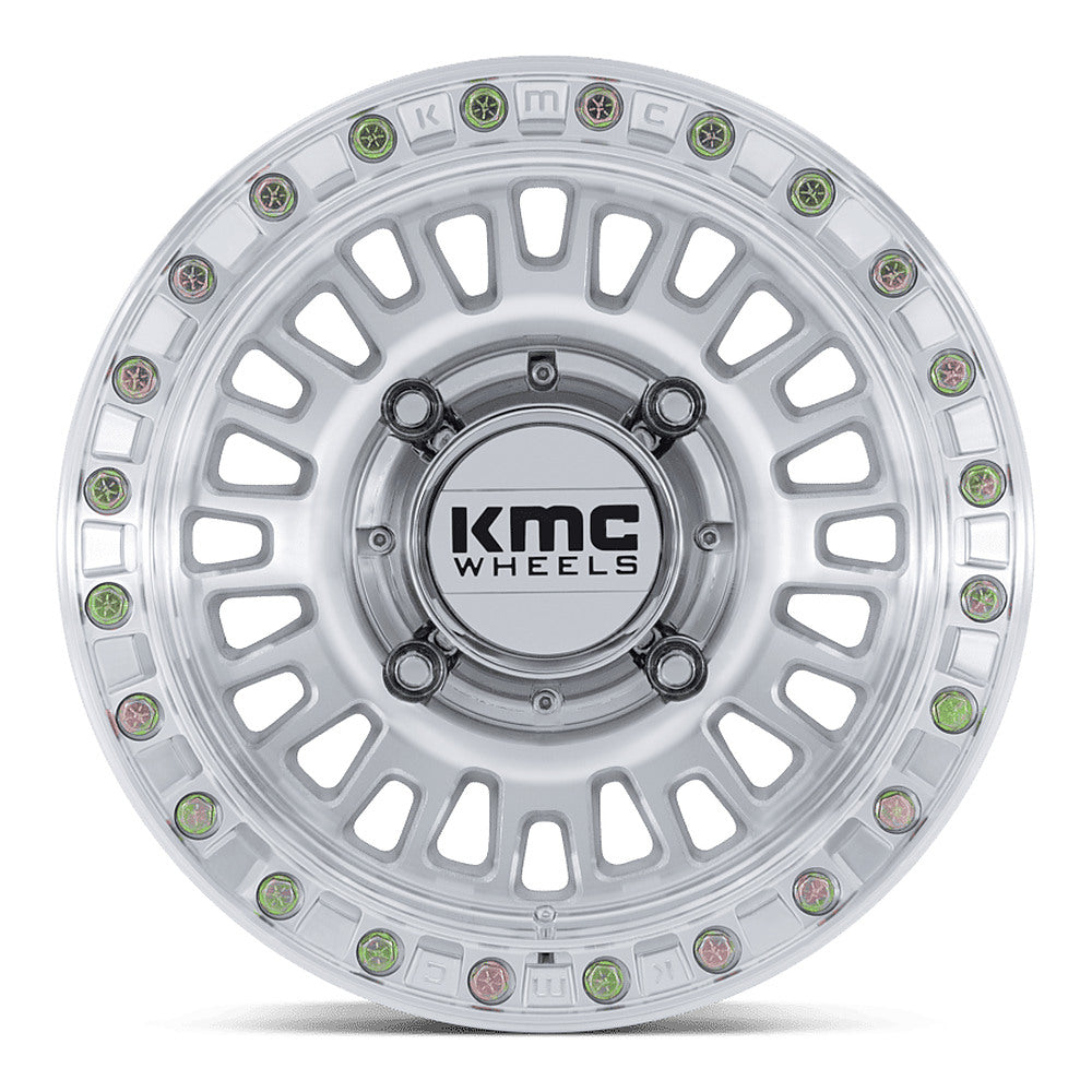 KMC Aztec Beadlock KS242 UTV wheel in machined, straight-on face view
