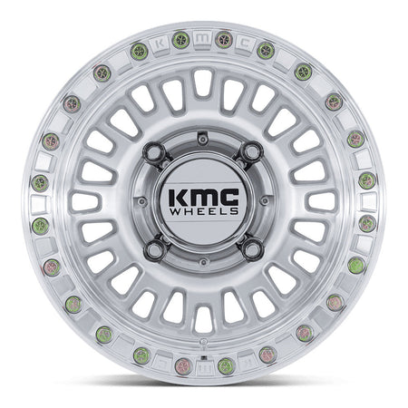 KMC Aztec Beadlock KS242 UTV wheel in machined, straight-on face view