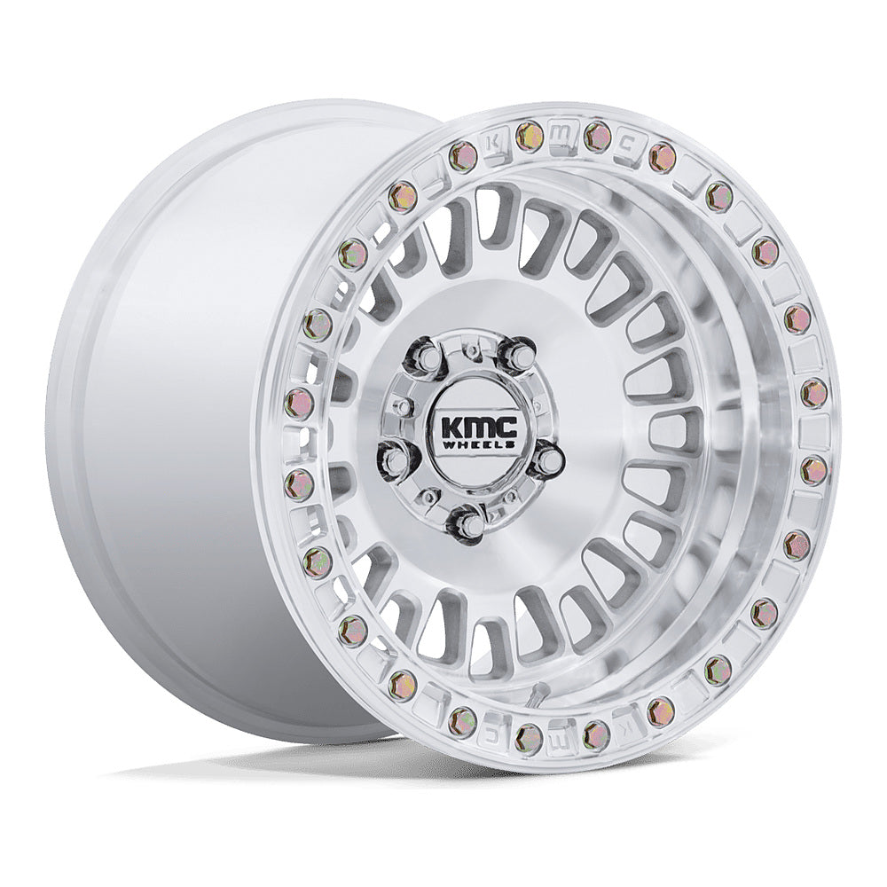KMC Aztec Beadlock KS242 UTV wheel in machined, angled front view